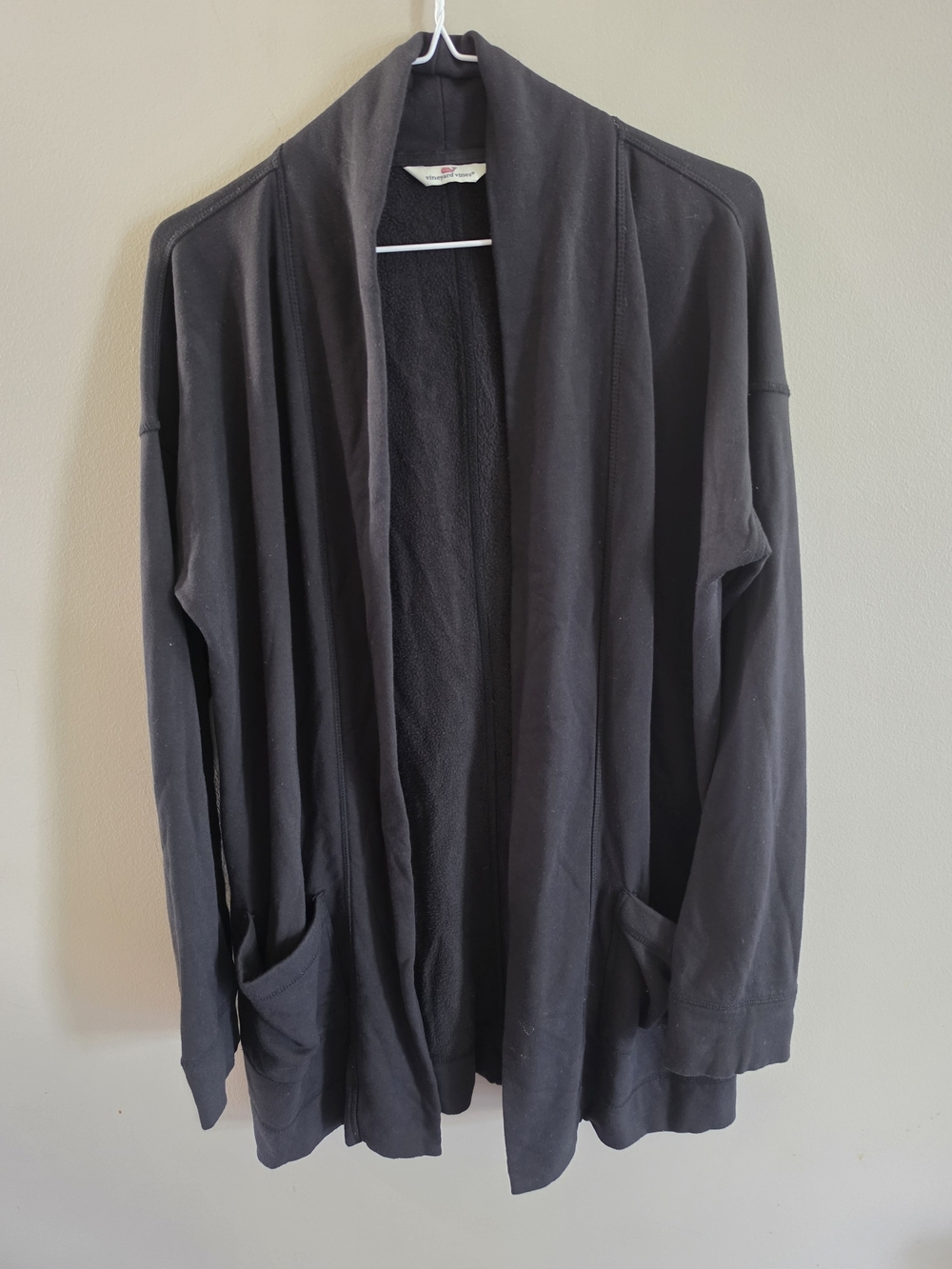 Vineyard Vines Black Open Front Cardigan Sweater Fleece Lined Size Medium